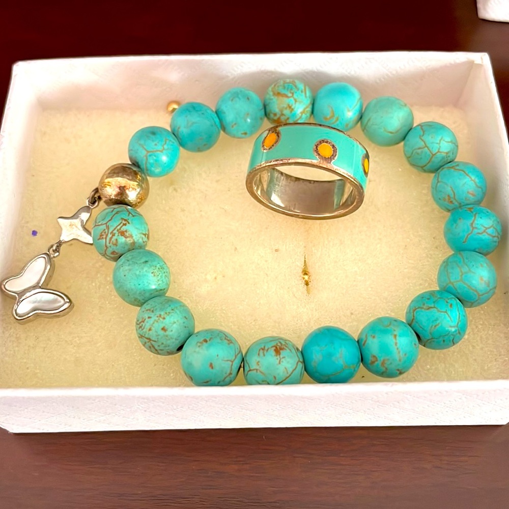 Natural Turquoise bracelet and ring